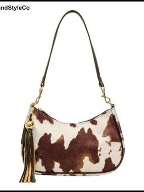 Faux Fur Cow Print Shoulder Bag Retro Y2K Top Handle Hobo
